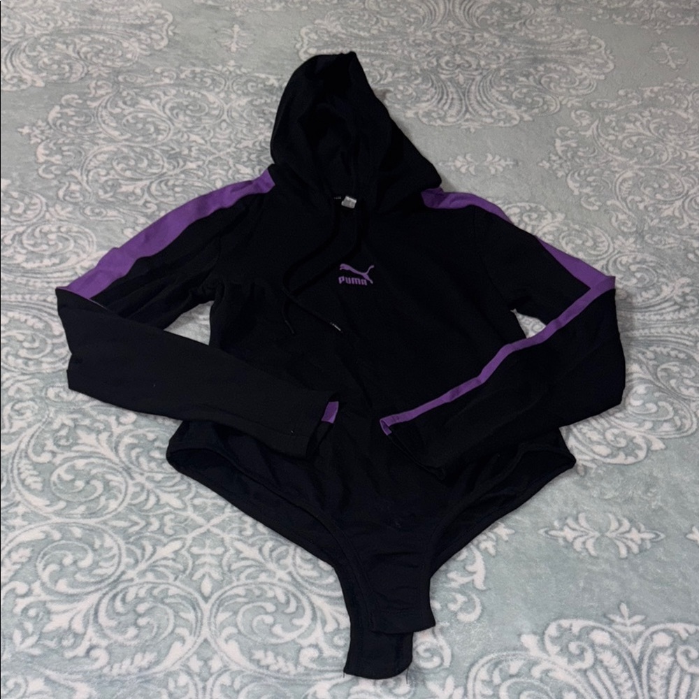 Puma Black and Purple Hooded Bodysuit